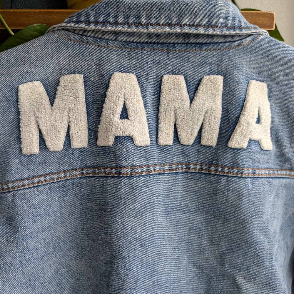 PatPat "MAMA" Distressed Denim Jacket - Women's Large - Excellent Condition
